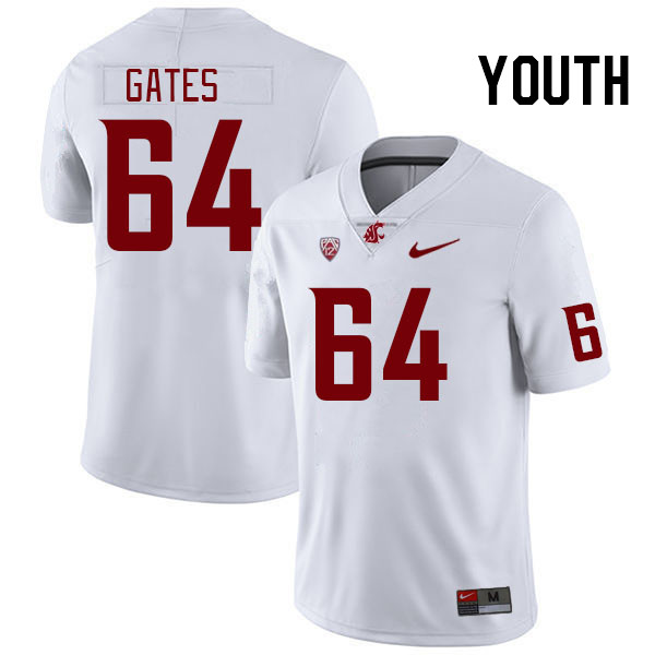 Youth #64 Nate Gates Washington State Cougars College Football Jerseys Stitched Sale-White - Click Image to Close